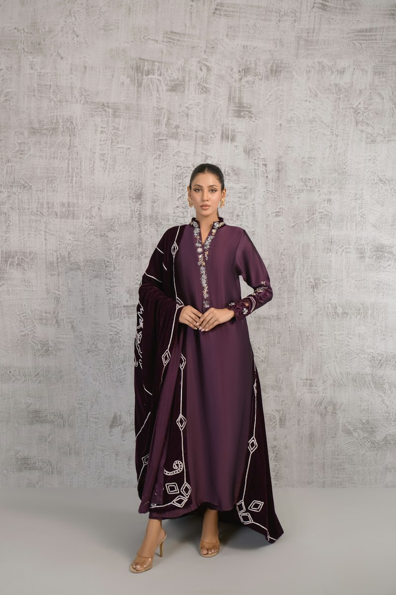 Aangan Straight Kurta 3 Piece Printed Dobby Suit in Badami